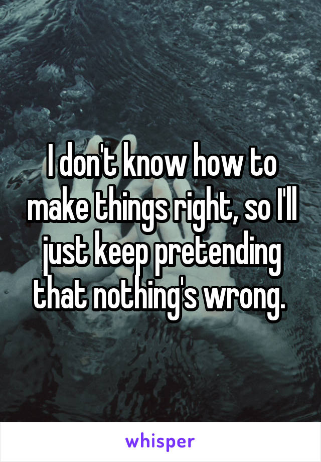 I don't know how to make things right, so I'll just keep pretending that nothing's wrong. 