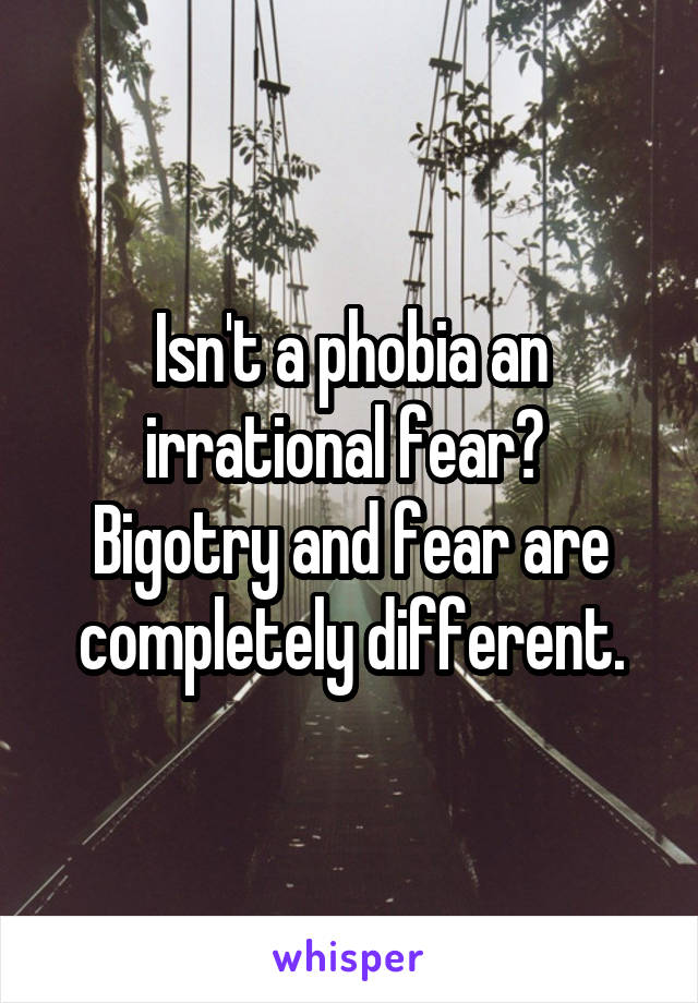 Isn't a phobia an irrational fear?  Bigotry and fear are completely different.