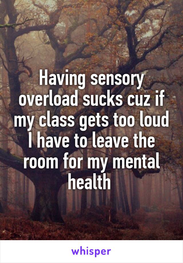 Having sensory overload sucks cuz if my class gets too loud I have to leave the room for my mental health 