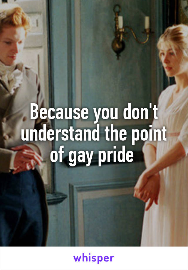 Because you don't understand the point of gay pride 