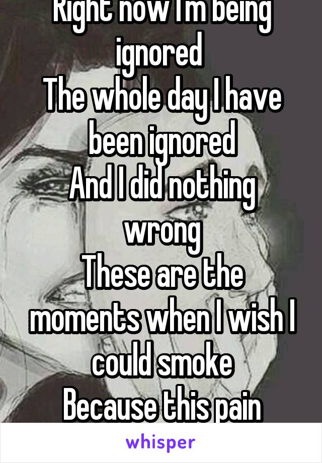 Right now I'm being ignored 
The whole day I have been ignored
And I did nothing wrong
These are the moments when I wish I could smoke
Because this pain hurts so badly 