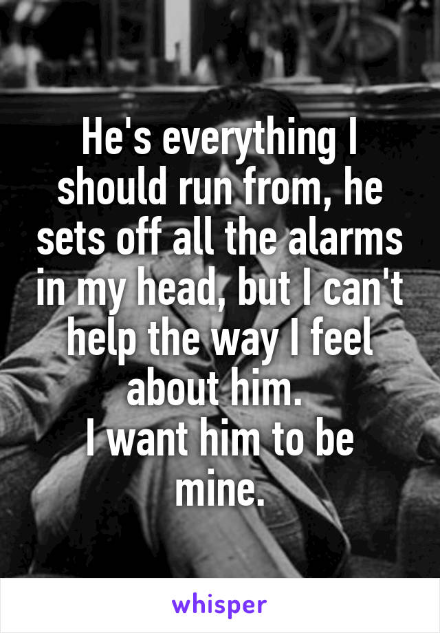 He's everything I should run from, he sets off all the alarms in my head, but I can't help the way I feel about him. 
I want him to be mine.