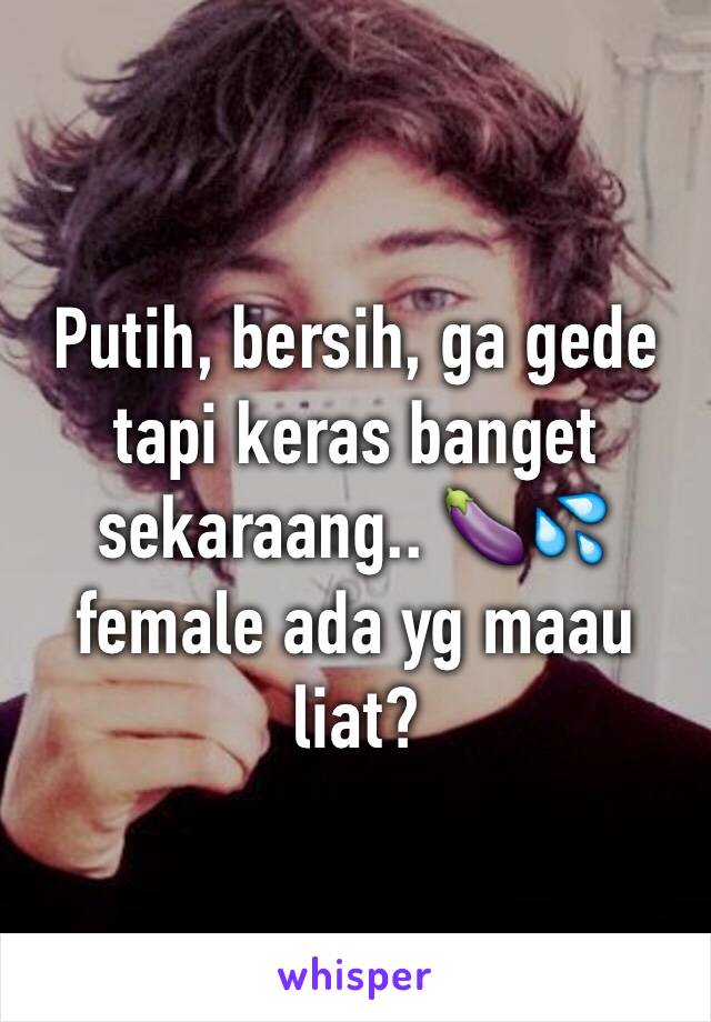 Putih, bersih, ga gede tapi keras banget sekaraang.. 🍆💦 female ada yg maau liat?