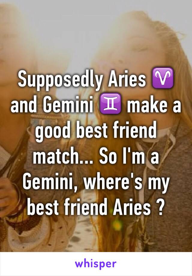 Supposedly Aries ♈️ and Gemini ♊️ make a good best friend match... So I'm a Gemini, where's my best friend Aries ? 