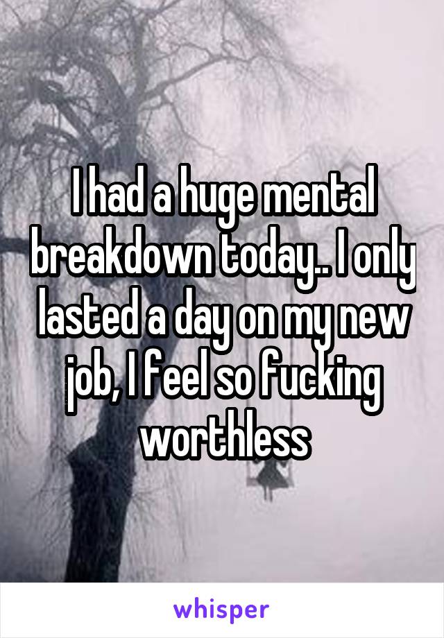 I had a huge mental breakdown today.. I only lasted a day on my new job, I feel so fucking worthless