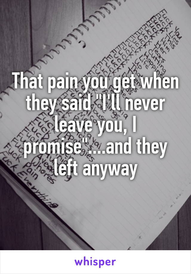 That pain you get when they said "I'll never leave you, I promise"....and they left anyway
