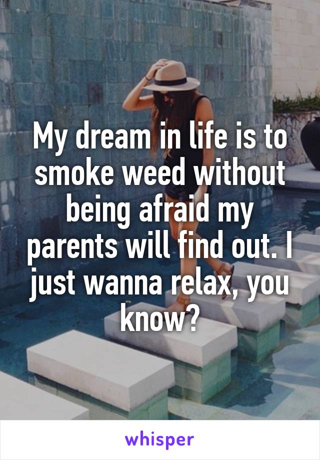 My dream in life is to smoke weed without being afraid my parents will find out. I just wanna relax, you know?