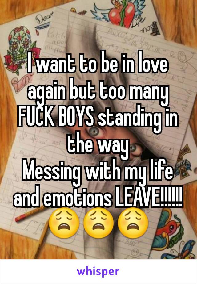 I want to be in love again but too many FUCK BOYS standing in the way
Messing with my life and emotions LEAVE!!!!!! 😩😩😩