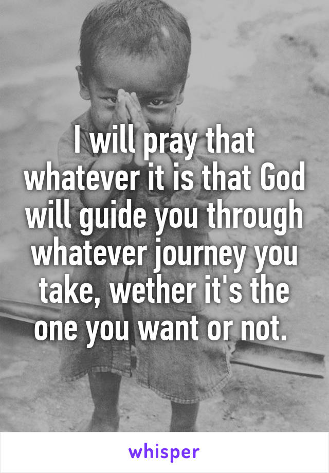 I will pray that whatever it is that God will guide you through whatever journey you take, wether it's the one you want or not. 