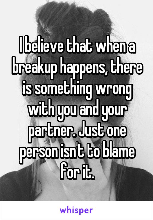 I believe that when a breakup happens, there is something wrong with you and your partner. Just one person isn't to blame for it.