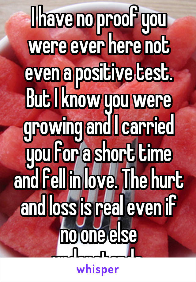 I have no proof you were ever here not even a positive test. But I know you were growing and I carried you for a short time and fell in love. The hurt and loss is real even if no one else understands.