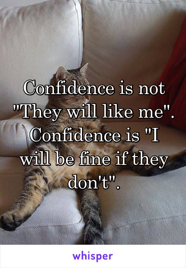 Confidence is not "They will like me". Confidence is "I will be fine if they don't".