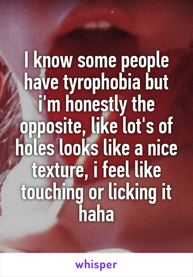 I know some people have tyrophobia but i'm honestly the opposite, like lot's of holes looks like a nice texture, i feel like touching or licking it haha