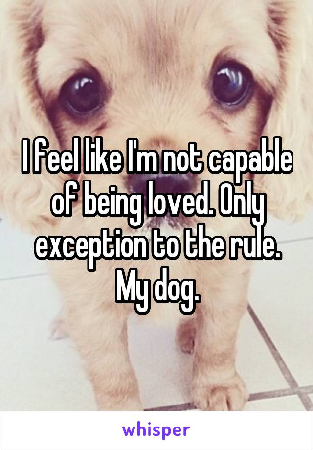 I feel like I'm not capable of being loved. Only exception to the rule. My dog.