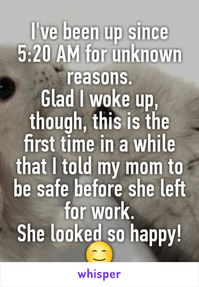 I've been up since 5:20 AM for unknown reasons.
Glad I woke up, though, this is the first time in a while that I told my mom to be safe before she left for work.
She looked so happy! 😊