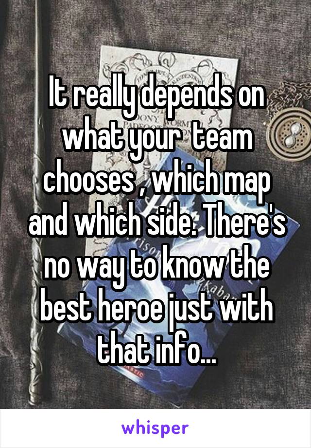 It really depends on what your  team chooses , which map and which side. There's no way to know the best heroe just with that info...