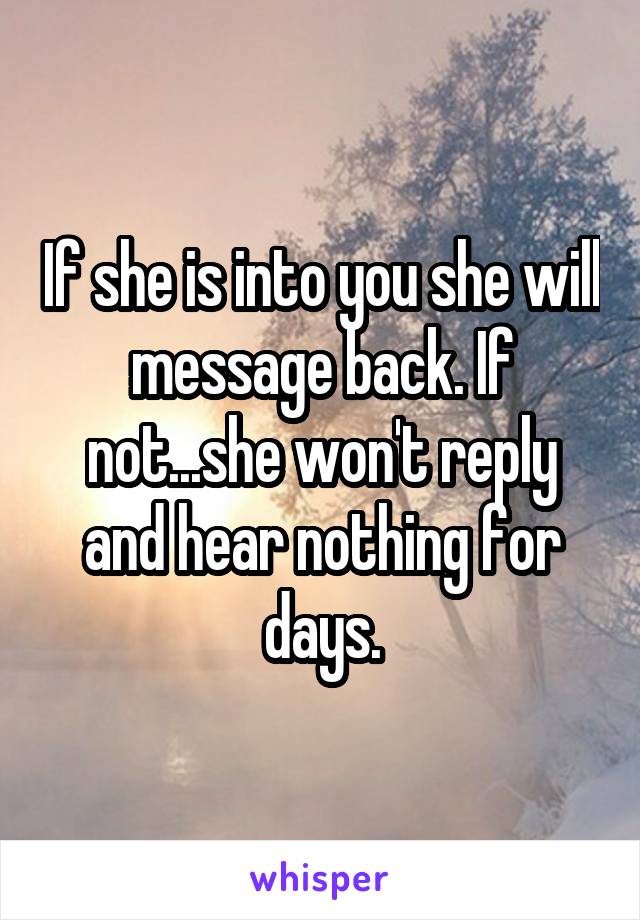 If she is into you she will message back. If not...she won't reply and hear nothing for days.