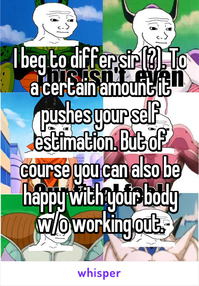 I beg to differ sir (?). To a certain amount it pushes your self estimation. But of course you can also be happy with your body w/o working out.