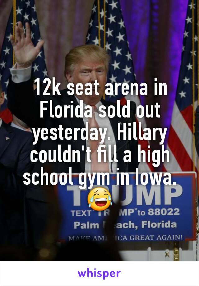 12k seat arena in Florida sold out yesterday. Hillary couldn't fill a high school gym in Iowa. 😂