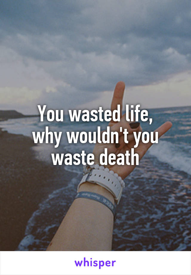 You wasted life,
why wouldn't you waste death