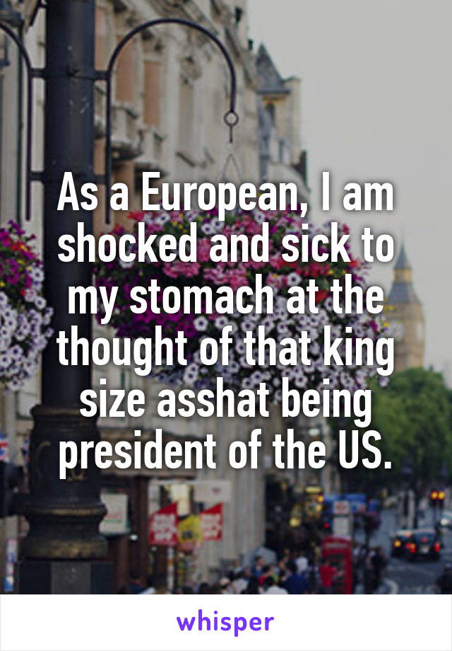 As a European, I am shocked and sick to my stomach at the thought of that king size asshat being president of the US.