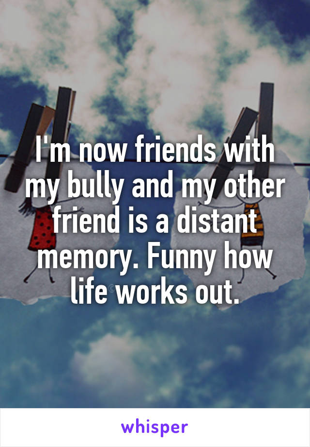 I'm now friends with my bully and my other friend is a distant memory. Funny how life works out.