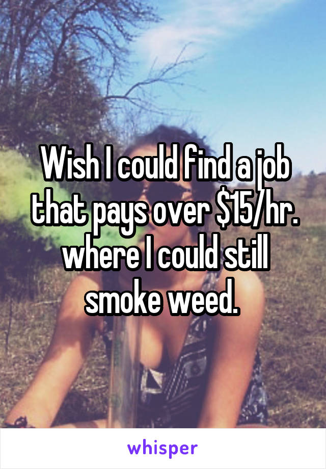 Wish I could find a job that pays over $15/hr. where I could still smoke weed. 