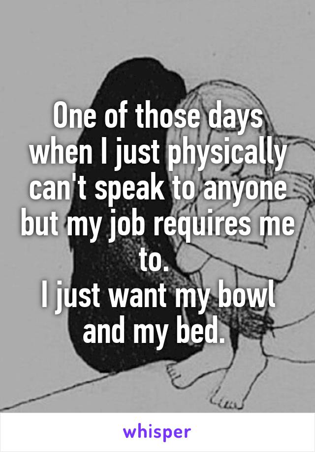 One of those days when I just physically can't speak to anyone but my job requires me to. 
I just want my bowl and my bed. 