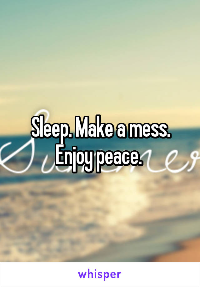 Sleep. Make a mess. Enjoy peace. 