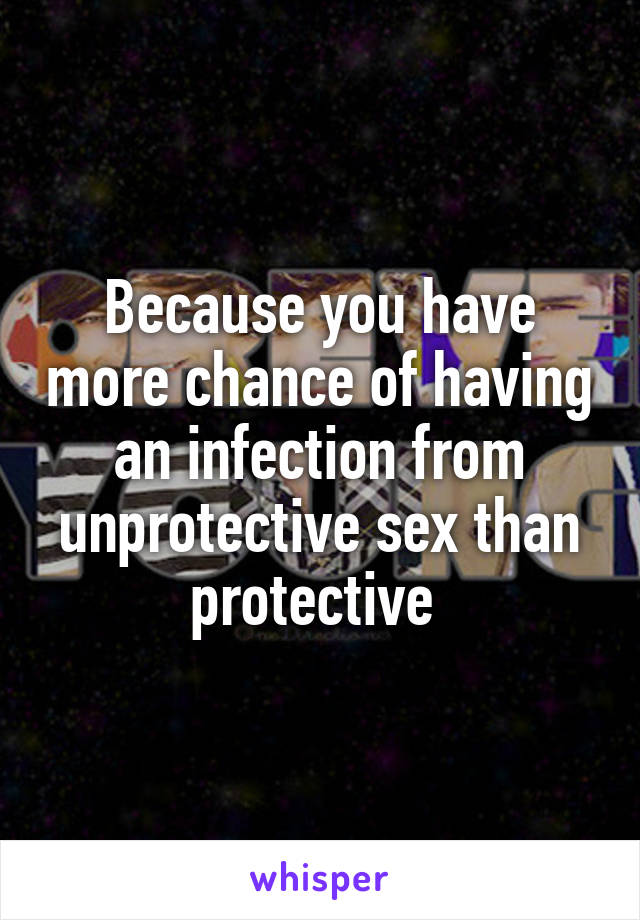 Because you have more chance of having an infection from unprotective sex than protective 