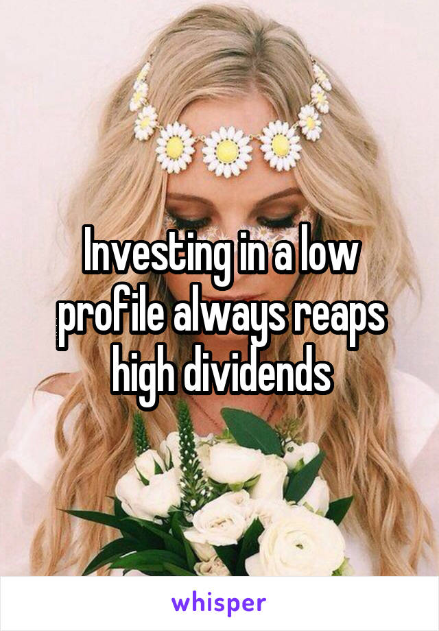 Investing in a low profile always reaps high dividends