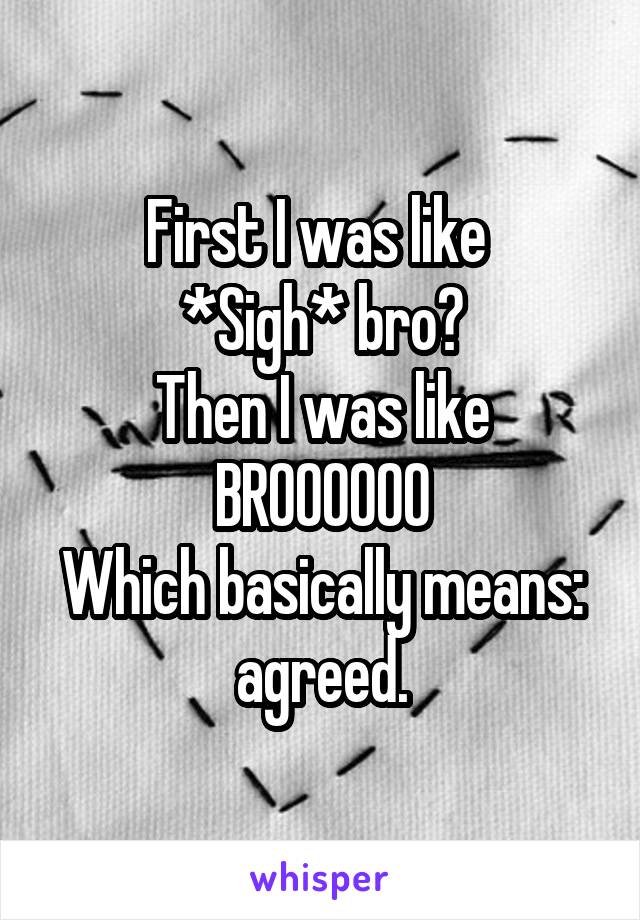 First I was like 
*Sigh* bro?
Then I was like
BROOOOOO
Which basically means: agreed.