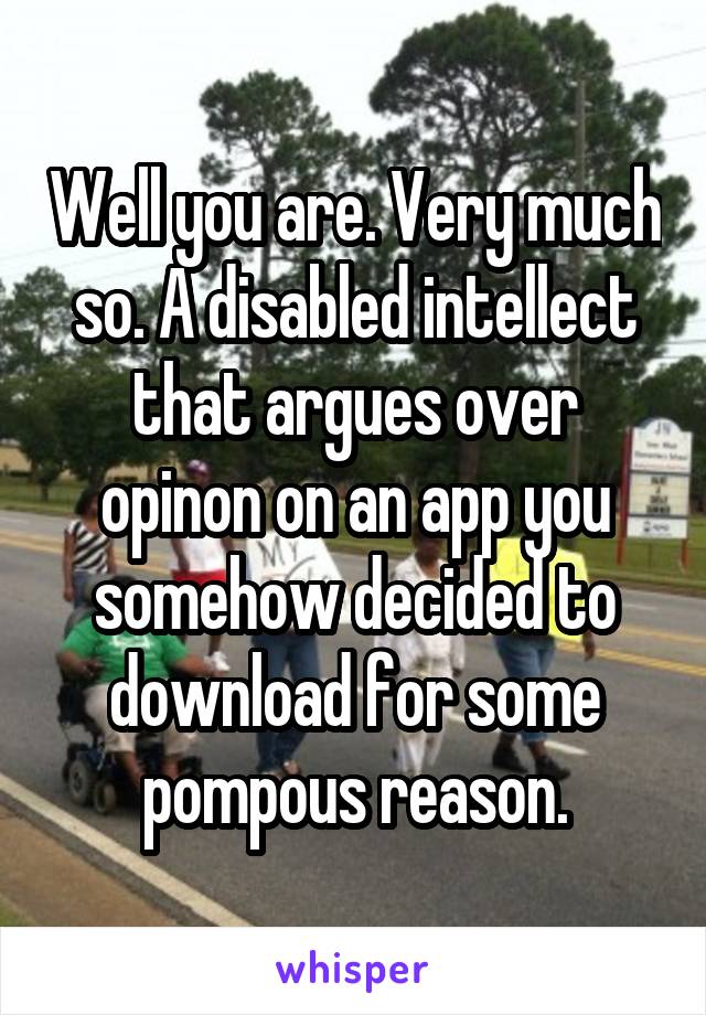 Well you are. Very much so. A disabled intellect that argues over opinon on an app you somehow decided to download for some pompous reason.