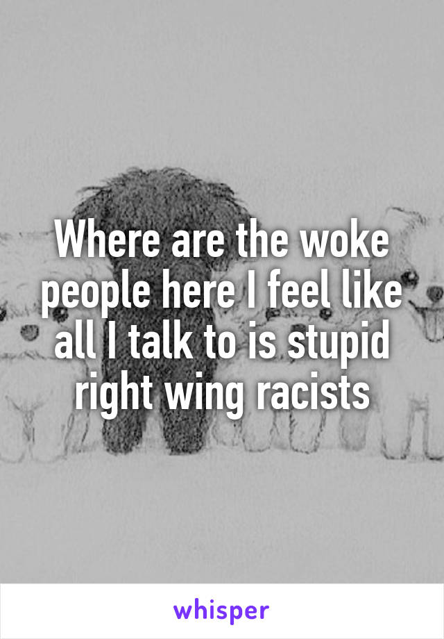 Where are the woke people here I feel like all I talk to is stupid right wing racists