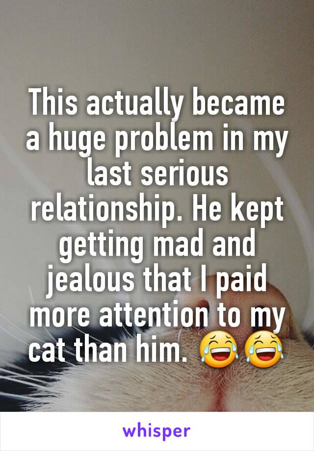 This actually became a huge problem in my last serious relationship. He kept getting mad and jealous that I paid more attention to my cat than him. 😂😂