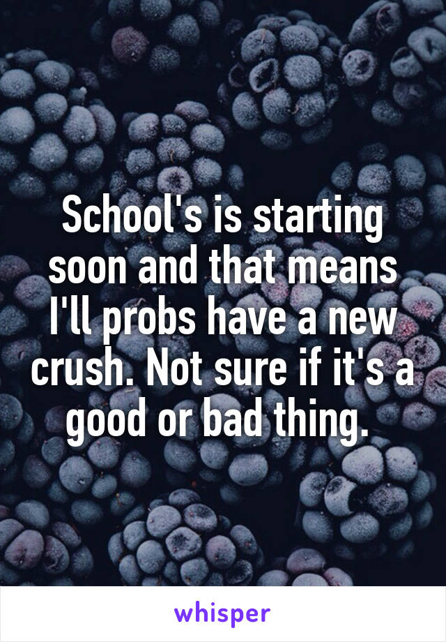 School's is starting soon and that means I'll probs have a new crush. Not sure if it's a good or bad thing. 