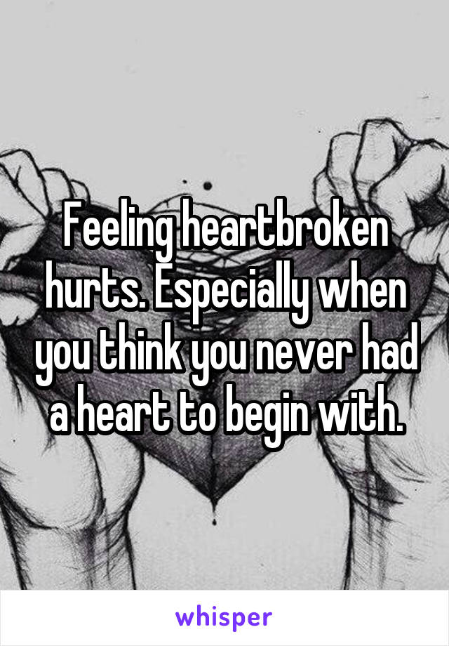 Feeling heartbroken hurts. Especially when you think you never had a heart to begin with.