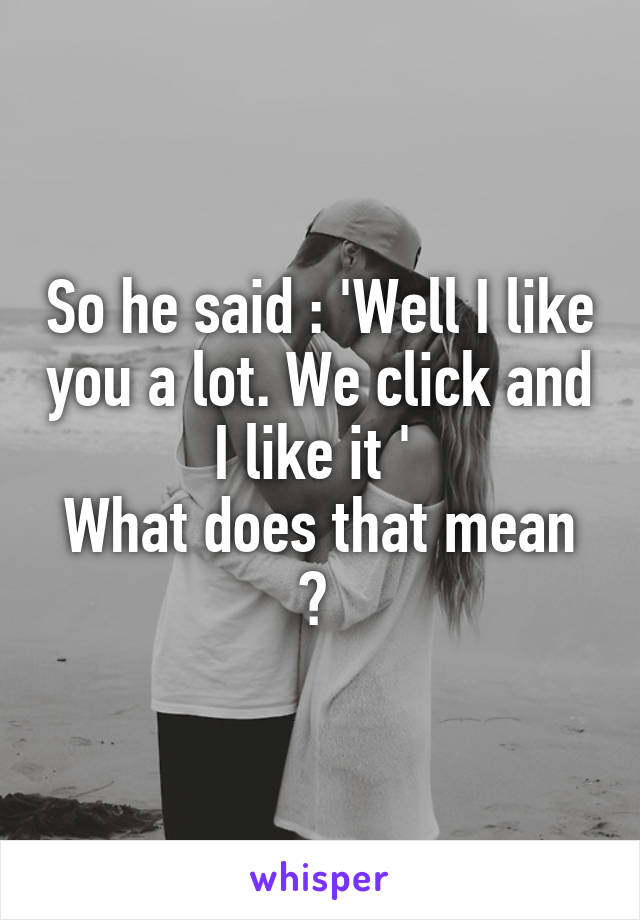 So he said : 'Well I like you a lot. We click and I like it ' 
What does that mean ? 