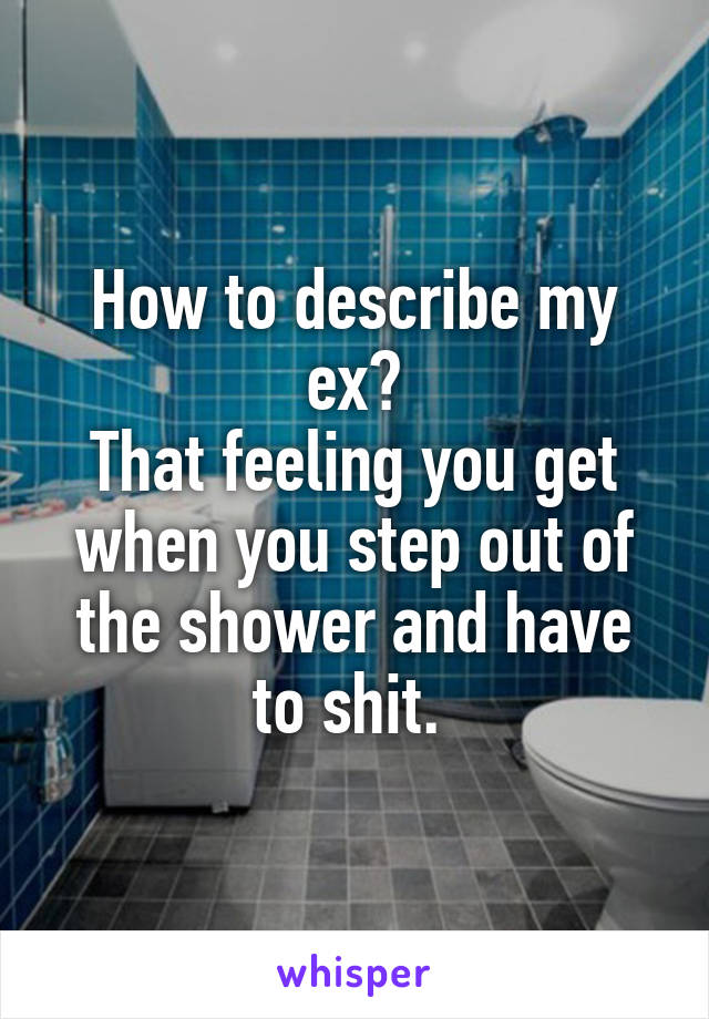 How to describe my ex?
That feeling you get when you step out of the shower and have to shit. 