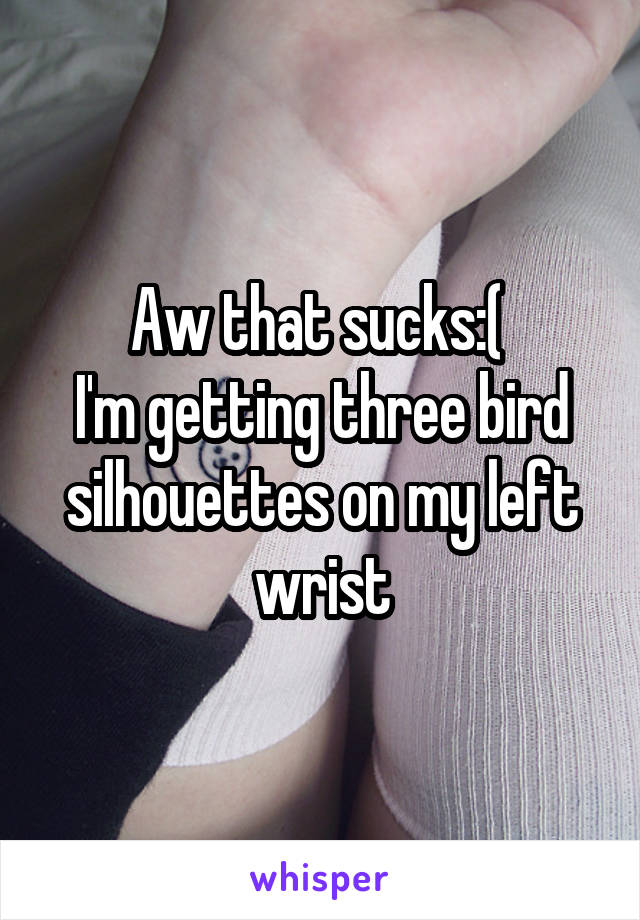 Aw that sucks:( 
I'm getting three bird silhouettes on my left wrist