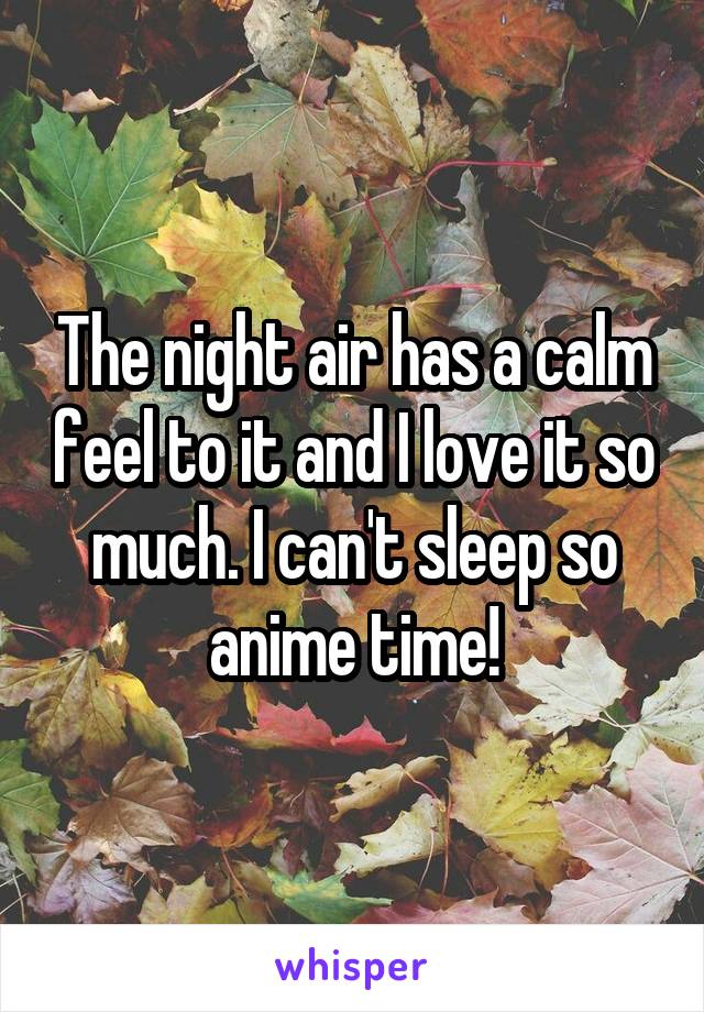 The night air has a calm feel to it and I love it so much. I can't sleep so anime time!