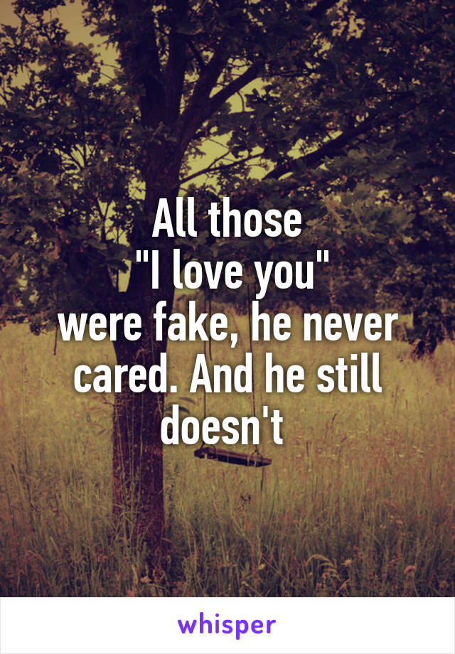 All those
 "I love you"
were fake, he never cared. And he still doesn't 