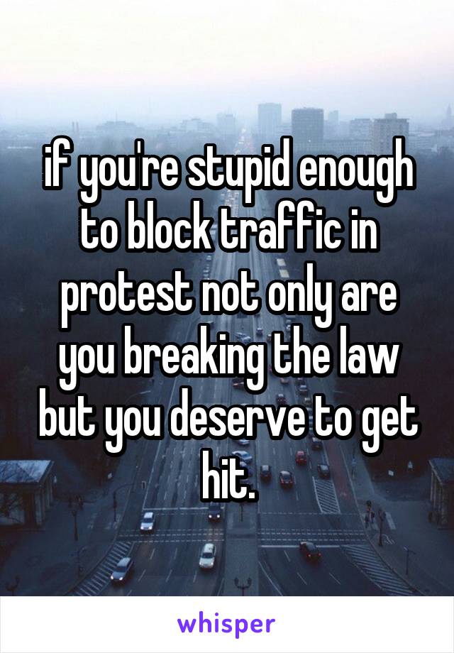 if you're stupid enough to block traffic in protest not only are you breaking the law but you deserve to get hit.