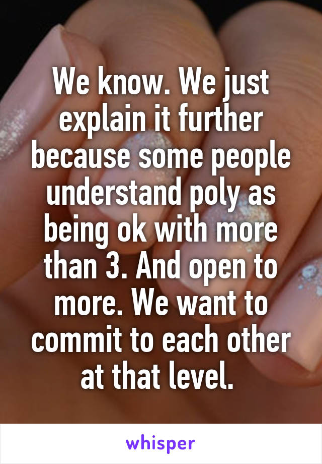We know. We just explain it further because some people understand poly as being ok with more than 3. And open to more. We want to commit to each other at that level. 