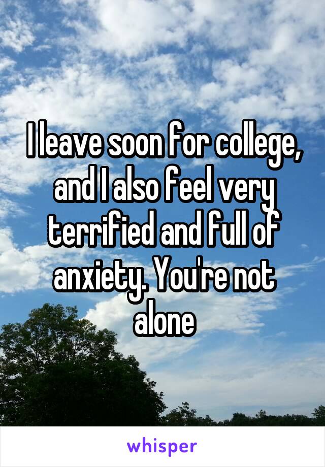I leave soon for college, and I also feel very terrified and full of anxiety. You're not alone