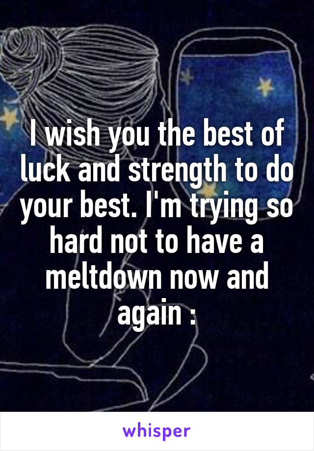 I wish you the best of luck and strength to do your best. I'm trying so hard not to have a meltdown now and again :\
