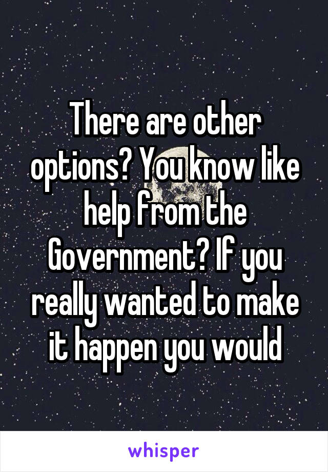 There are other options? You know like help from the Government? If you really wanted to make it happen you would