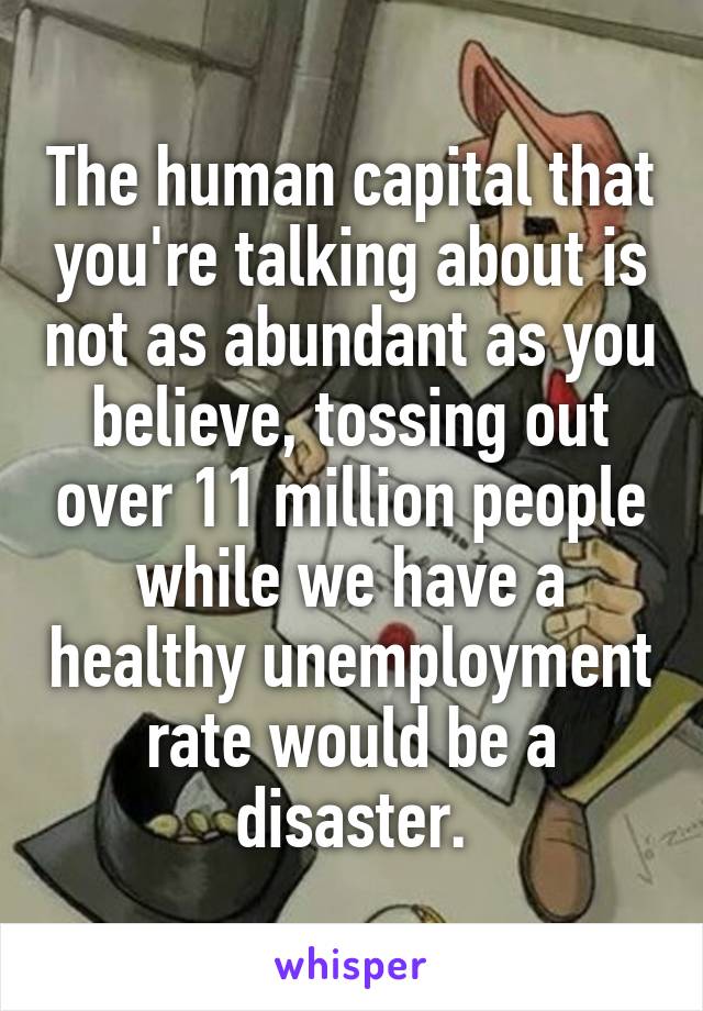 The human capital that you're talking about is not as abundant as you believe, tossing out over 11 million people while we have a healthy unemployment rate would be a disaster.