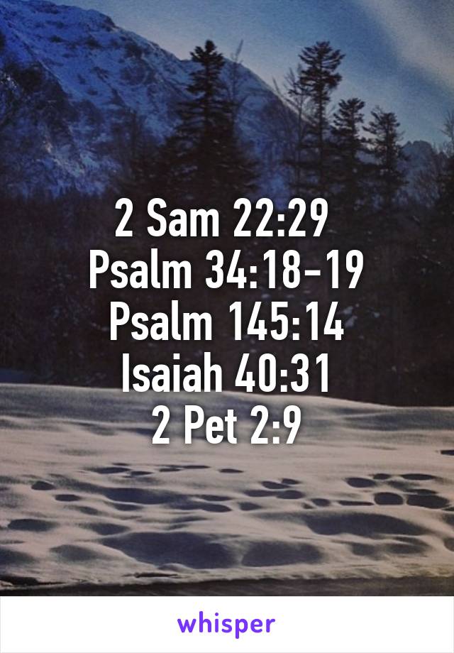 2 Sam 22:29 
Psalm 34:18-19
Psalm 145:14
Isaiah 40:31
2 Pet 2:9