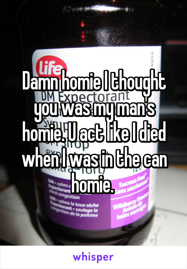 Damn homie I thought you was my man's homie. U act like I died when I was in the can homie. 